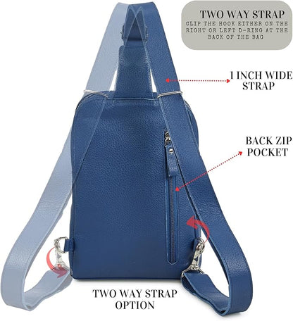 Leather Sling Bag for Women Genuine Crossbody Purse Small Trendy Cross Over Chest with Phone and Credit Card Slots (Sapphire Blue Nappa)
