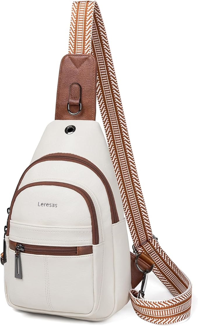 Leresas 7L Sling Bag for Women Vegan Leather Crossbody Purse Chest Bags Fashionable Trendy Fanny Pack with Travel, Beige