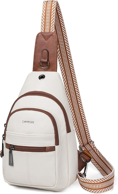 Leresas 7L Sling Bag for Women Vegan Leather Crossbody Purse Chest Bags Fashionable Trendy Fanny Pack with Travel, Beige