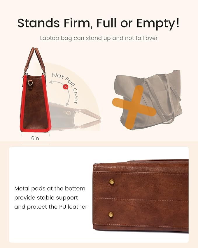 LOVEVOOK Laptop Tote Bag for Women, 15.6 Inch Work Bags, PU Vintage Leather Tote Bag, Waterproof Computer Bags with Clutch Purse, Large Capacity Messenger Bag for Teacher College Business Office