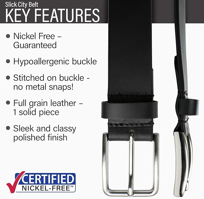 Slick City Belt - Genuine Full Grain Leather with Nickel Free Buckle