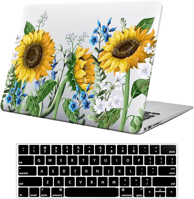 KEROM Compatible with MacBook Pro 13 inch Case 2022-2016 Release M2 M1 A2338 A2289 A2251 A2159 A1989 A1706 with Touch Bar, Plastic Hard Shell Case & Keyboard Cover, Sunflower