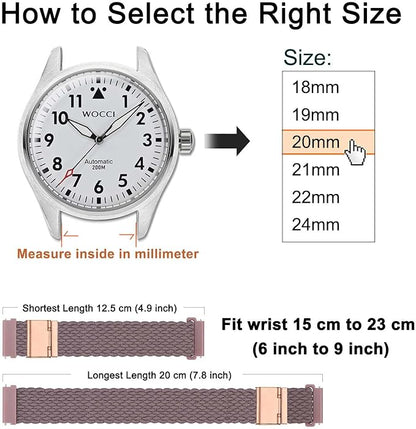 WOCCI 20mm Braided Nylon Watch Band for Men and Women, Quick Release, Rosegold Stainless Steel Buckle (Woodrose)