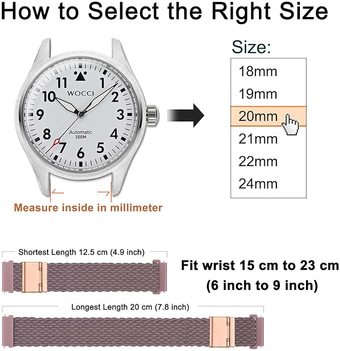 WOCCI 16mm Braided Nylon Watch Band for Men and Women, Quick Release, Rosegold Stainless Steel Buckle (Woodrose)