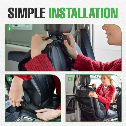 lebogner Back Seat Cover for Kids + 4 Pocket Storage Organizer, 2 Pack X-Large Waterproof Kick Mats Backseat Protector, Car Seat Back Protectors for Vehicles to Protect from Dirt, Mud & Scratches