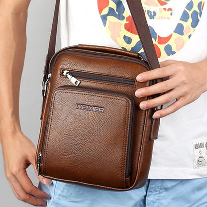 Hebetag Small Leather Sling Shoulder Bag Messenger Pack for Men Women Outdoor Travel Business