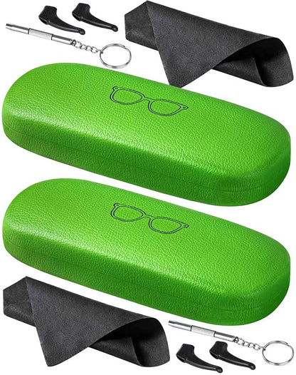 RayLove Glasses Case, 2 Pack Unisex Hard Shell Eyeglass Case PU Leather Hard Eyeglass Case with Eyewear Accessories