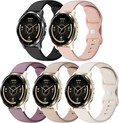 5 Pack 18mm Silicone Watch Band Compatible with Garmin Vivoactive 4S/Vivomove 3S/Venu 3S 41mm/Venu 4 41mm/Venu 2S/Forerunner 255S/265S, Quick Release Soft Sport Straps for Women Men