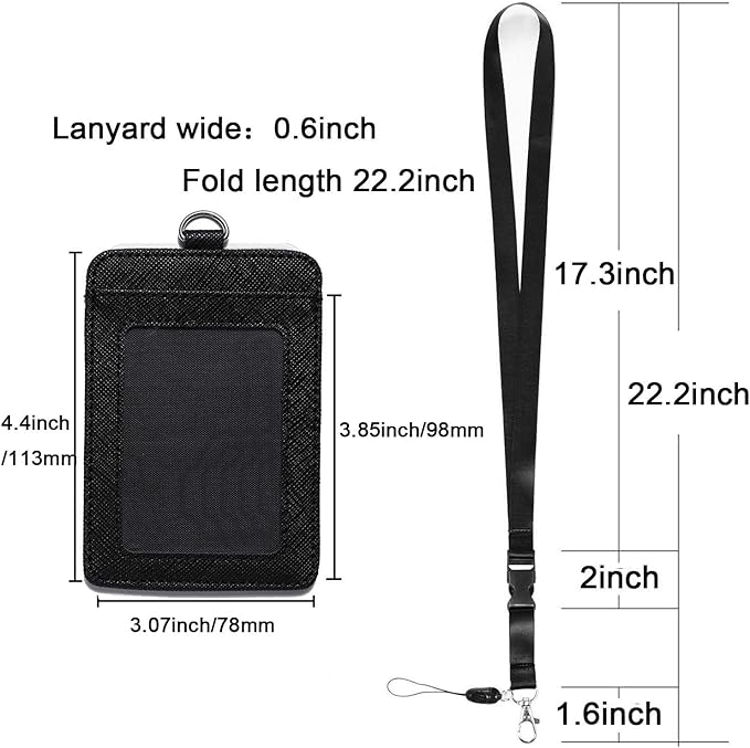 YOUOWO 2 Pack Badge Holders Leather+2 Pack Neck Lanyards Detachable Buckle Black Lanyard Strap for Men Women Keys 2-Sided PU Leather Vertical ID Cards Holder with 1 ID Window and 2 Card Slot