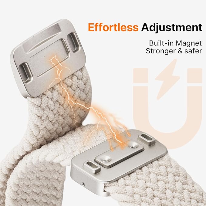 Fullmosa Magnetic Braided Watch Bands - 18mm 20mm 22mm Quick Release Watch Strap, Stretchy Nylon Solo Loop Compatible with Garmin Samsung Galaxy Amazfit for Men Women(22mm, Starlight+Black)