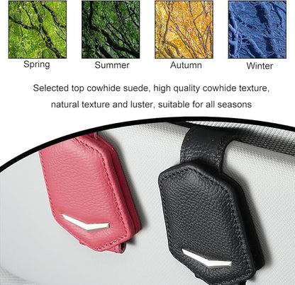KVAEY Sunglasses Holders for Car Sun Visor, Magnetic Auto Visor Eyeglasses Holder Ticket Card Clip, Multifunctional Leather Sun Visor Glasses Hanger Mount Clip, Car Accessories (Black)