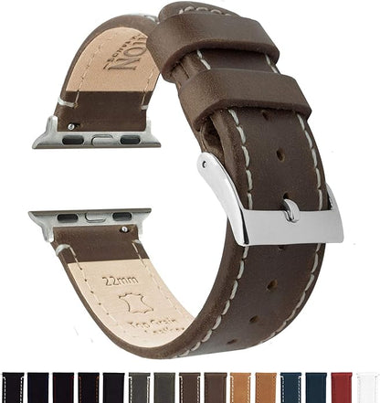 BARTON WATCH BANDS - Top Grain Leather Watch Bands Compatible with Apple Watch Models - 1, 2, 3, 4, 5, 6, 7, 8, 9, 10, SE, Ultra & Ultra 2