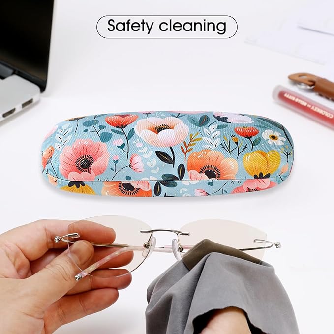 PERFECTSIGHT Hard Shell Eyeglasses Case, PU Leather Protective Glasses Case, Cute Eyeglass Case for Women Men Girls