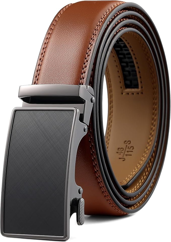 Founders & C Men's Ratchet Belt 1 3/8",Leather Dress Belt Adjustable with Click Sliding Buckle Trim to Exact Fit