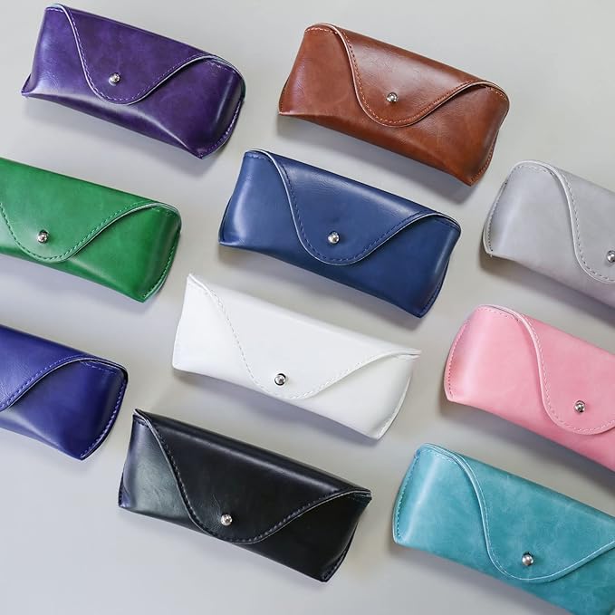 LogHog Portable Leather Glasses Case,Flexible Sunglasses Pouch Slim Case for Women Men Horizontal Eyeglass Case