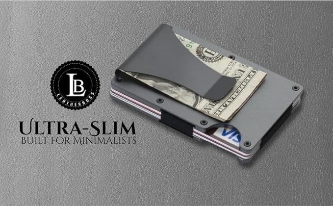 Leatherboss Wallet for Men RFID Blocking Minimalist Metal Card Holder with Money Clip Holds Credit Cards and Cash (Grey)