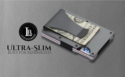 Leatherboss Wallet for Men RFID Blocking Minimalist Metal Card Holder with Money Clip Holds Credit Cards and Cash (Grey)