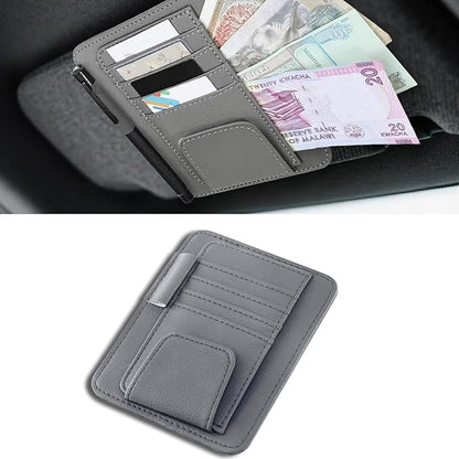 Car Sun Visor Organizer, Multifunctional Auto Visor Document Holder with Sunglasses Clip, Universal Car Interior Accessories Organizer for Drving License, Card, Pen (Gray)