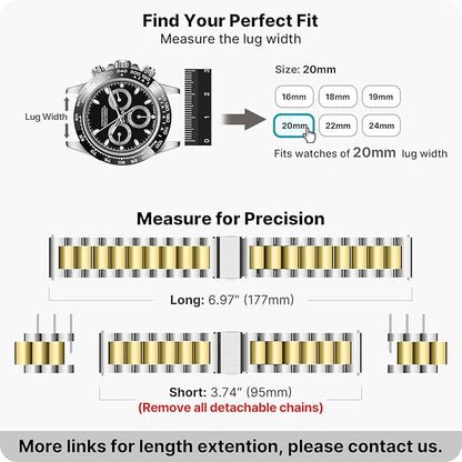 Fullmosa 20mm Stainless Steel Watch Band, Quick Release Metal Replacement Strap with Removable Links, Includes Spring Bars & Link Removal Tool for Men Women (Silver+Golden)