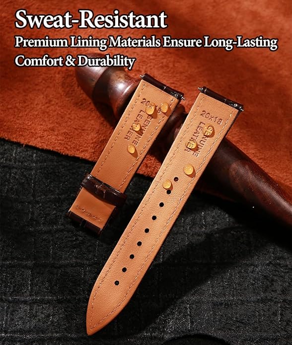REZERO Leather Watch Bands for Men, Quick Release Watch Straps, Luxury Italian Alligator Grain Embossed Band Replacements 19mm 20mm 21mm 22mm