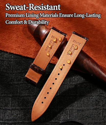 REZERO Leather Watch Bands for Men, Quick Release Watch Straps, Luxury Italian Alligator Grain Embossed Band Replacements 19mm 20mm 21mm 22mm