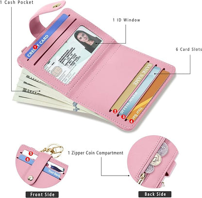 Airkit Small Wallets Woman RFID Blocking Leather Credit Card Holder - with ID Window - Card Wallets for Women - with Zipper Coin Purse - Keychain Wallet