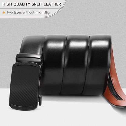 SENDEFN Men's Leather Belt - Automatic Ratchet Slide Buckle, Easy Trim-to-Fit Function, Packaged with Gift Box