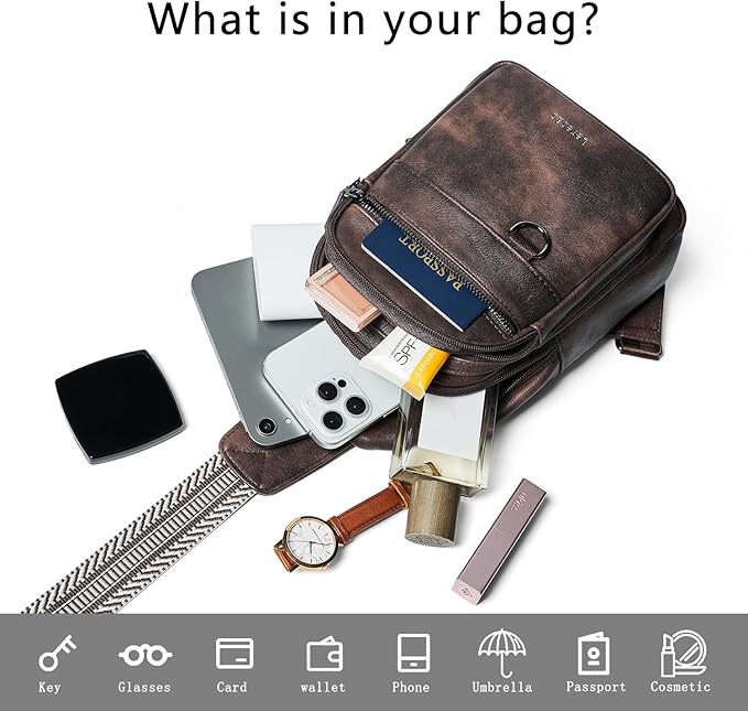 Leresas 7L Sling Bag for Women Men Vegan Leather Crossbody Bags Fanny Pack Purse Backpack Over Shoulder Bag Travel Anti Theft