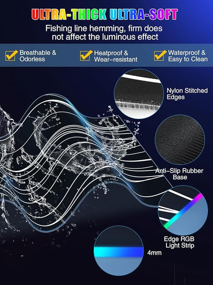 Mouse Pad with Foldable Phone Holder & Wireless Charger, XXL RGB Gaming Mousepad 31.5"x15.8" Large Desk Mat for Keyboard, Black Desk Pad with Dual Qi Charging Station | 11 Colors 5 Modes | Waterproof