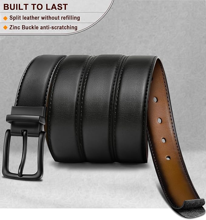 BULLIANT Men's Belt,Reversible Belt Adjustable For Gift Men 1.25”-Cut For Fit-2 Sides in 1 Belt(Not 2)