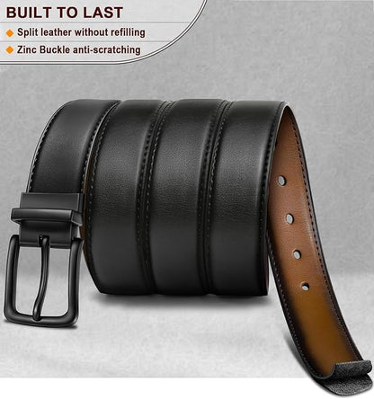 BULLIANT Men's Belt,Reversible Belt Adjustable For Gift Men 1.25”-Cut For Fit-2 Sides in 1 Belt(Not 2)