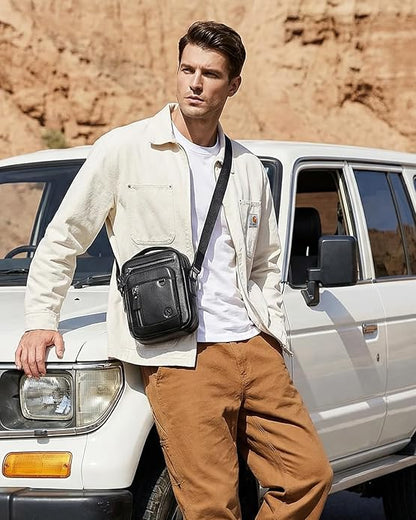 Men's Vinatge Leather Crossbody:Compact with Organized Pockets,Stylish & Functional for Everyday Carry