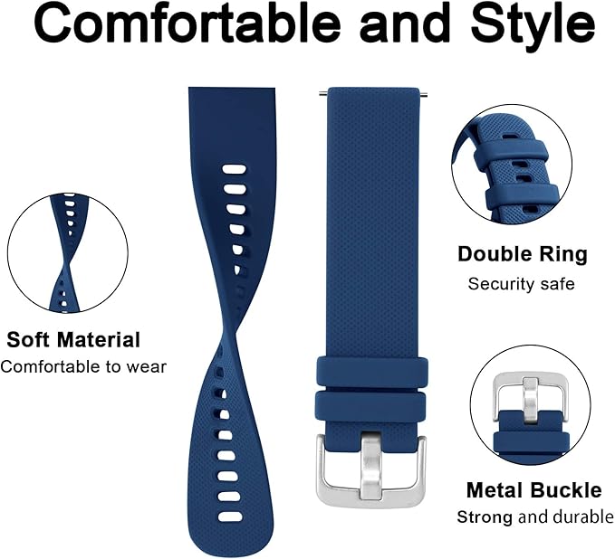 GEAK Compatible with Garmin Vivoactive 5 Watch Bands/Garmin Vivoactive 3 Watch Bands,20mm Silicone Band for Vivoactive 3 Music/Vivomove Sport,Forerunner 645/245 Music Smartwatch Women Men Navy