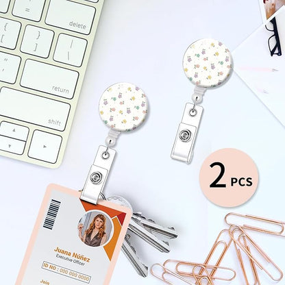 2 Pack Badge Reels Holder Retractable with ID Clip for Nurse Name Tag Card Nursing for Doctor Teacher Student Employee Office Medical Work (Small Flower)