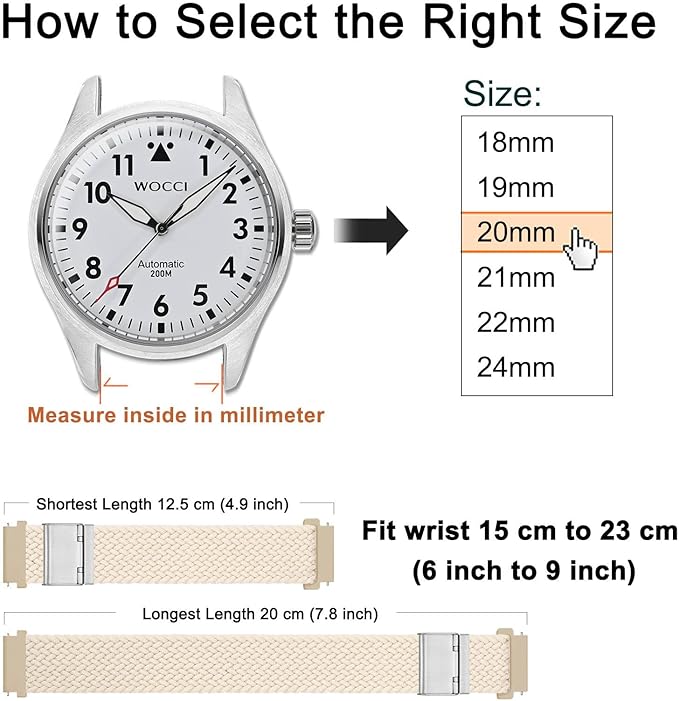 WOCCI 18mm Braided Nylon Watch Band for Men and Women, Quick Release, Silver Stainless Steel Buckle (Starlight)