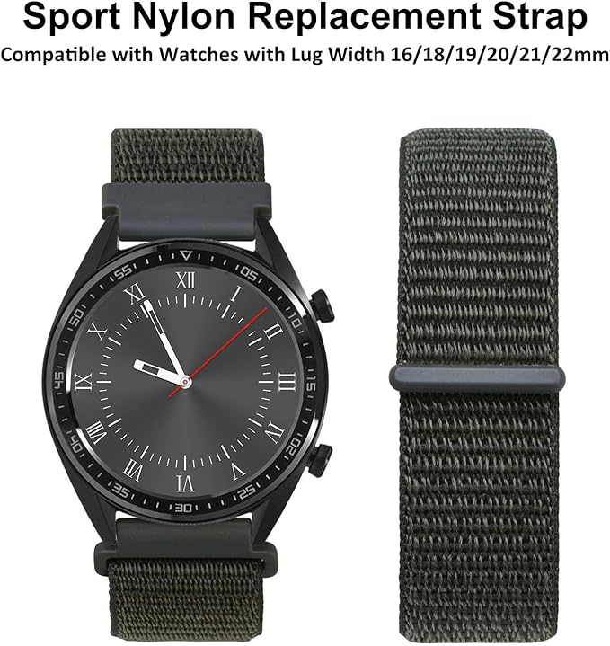 WOCCI 20mm Adjustable Nylon Watch Band, Quick Release Sport Loop Strap (Army Green)