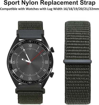 WOCCI 22mm Adjustable Nylon Watch Band, Quick Release Sport Loop Strap (Army Green)