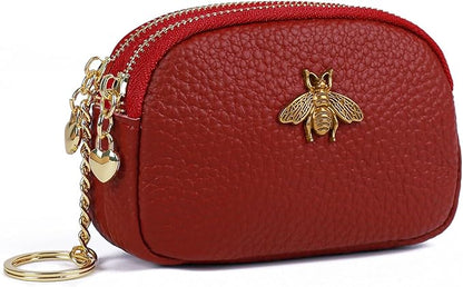 imeetu Women Leather Coin Purse, Small 2 Zippered Change Pouch Wallet