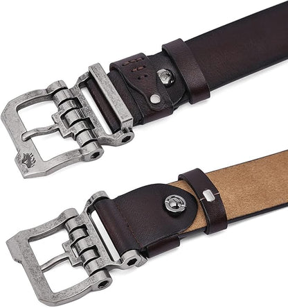 BISON DENIM Men's Belts Leather Dress Genuine Leather Classic Heavy Duty Buckle Belt Casual for Jeans