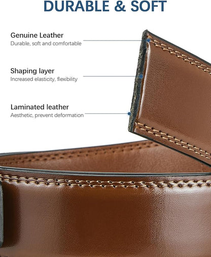BOSTANTEN Mens Belt Leather Ratchet Belt For Men Dress and Casual with Adjustable Buckle, Trim to Fit