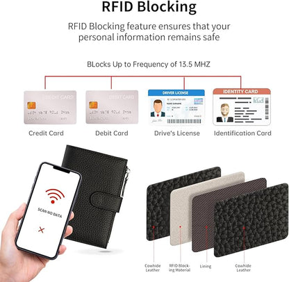 Passport wallet and Card Slot Combo RFID Blocking Slim Leather Travel Passport Wallet for Men and Women with Zippered Coins Pocket Passport holder,Black