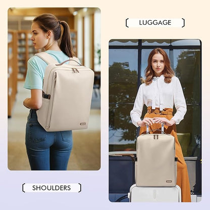 GOLF SUPAGS Stylish Laptop Backpack for Women Airline Approved Perfect for Work College and Travel Multi-Functional Casual Daypack Fits 17.3 Inch Notebook (Apricot)