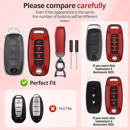 For Nissan Key Fob Cover Accessories- Matte TPU Key Fob Cover with Leather Keychain for 2023 2024 2025 2026 Rogue Pathfinder Versa 2025 2026 Sentra Patrol Armada Smart and More