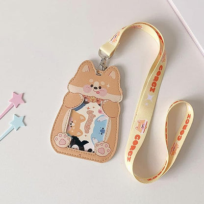 Cute Badge Holder Lanyard Cartoon Puppy ID Card Holder Kawaii ID Badge Keys Lanyard Strap Neck Lanyard PU Leather Badge Holder for Women Girls Boys (Puppy)