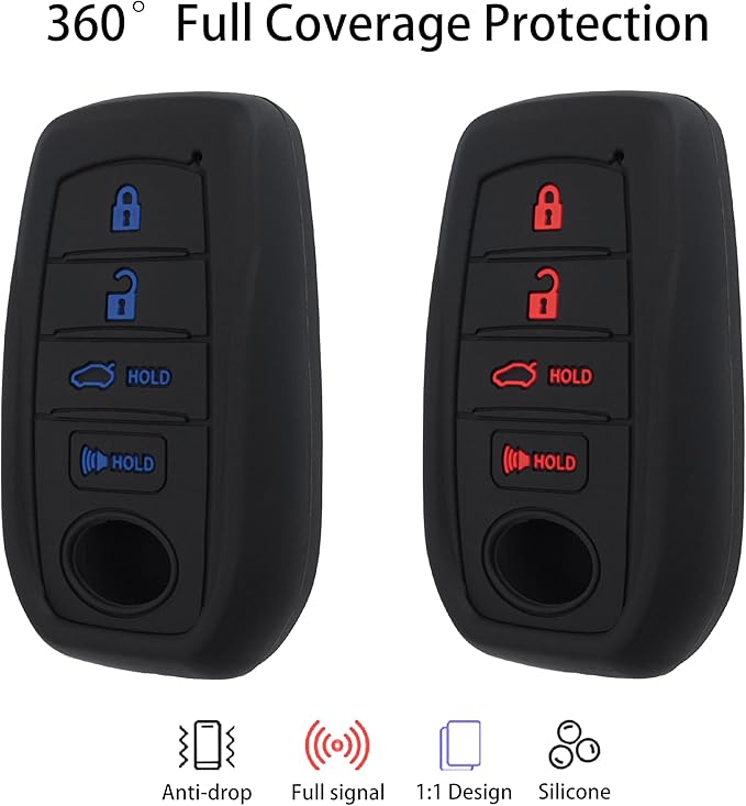 Key Fob Cover Fit for Toyota 2025-2026 Camry, Soft Silicone Key Shell Case Compatible with 2023-2026 Crown Corolla (Blue & Red Button)