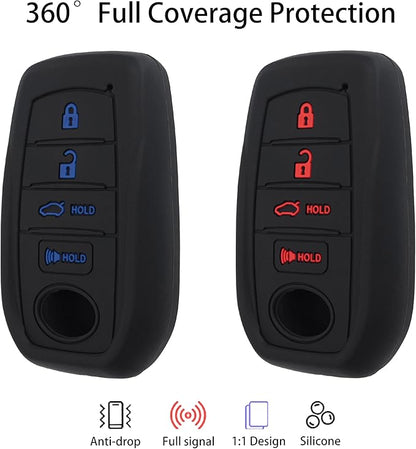 Key Fob Cover Fit for Toyota 2025-2026 Camry, Soft Silicone Key Shell Case Compatible with 2023-2026 Crown Corolla (Blue & Red Button)