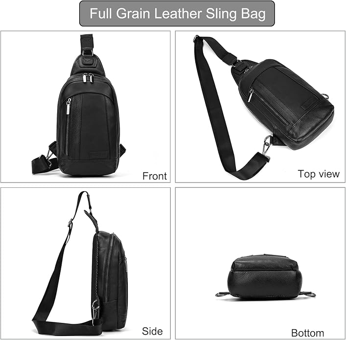 LUUFAN Men's Genuine Leather Sling Bag Chest Shoulder Backpack Crossbody Bag for Casual Sports Hiking Running Travel