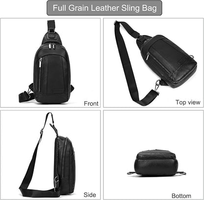 LUUFAN Men's Genuine Leather Sling Bag Chest Shoulder Backpack Crossbody Bag for Casual Sports Hiking Running Travel