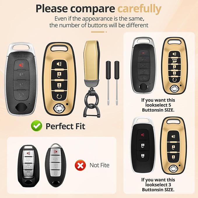 For Nissan Key Fob Cover Accessories- Matte TPU Key Fob Cover with Leather Keychain for 2023 2024 2025 2026 Rogue Pathfinder Versa 2025 2026 Sentra Patrol Armada Smart and More