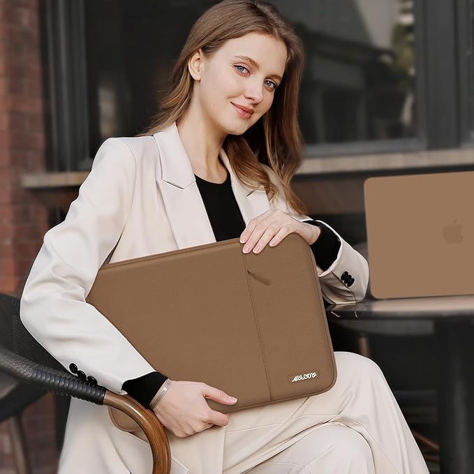 MOSISO Laptop Case 14 inch, 14 inch Laptop Sleeve Compatible with HP Lenovo Dell ASUS Acer, HP Stream, Dell Latitude, Lenovo IdeaPad, Polyester Vertical Computer Sleeve Bag with Pocket, Mocha